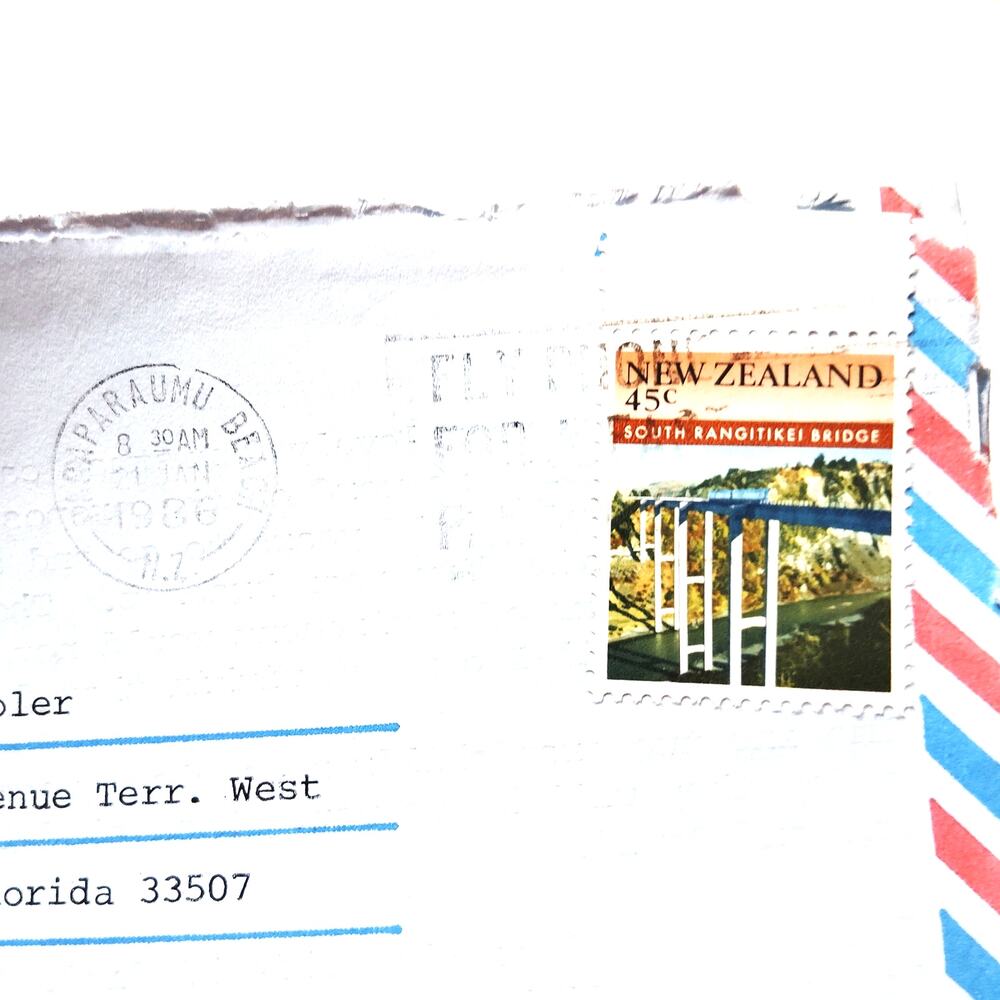 1986 New Zealand Aerogramme w/ Letter & 45c Stamp - Postmarked Paraparaumu